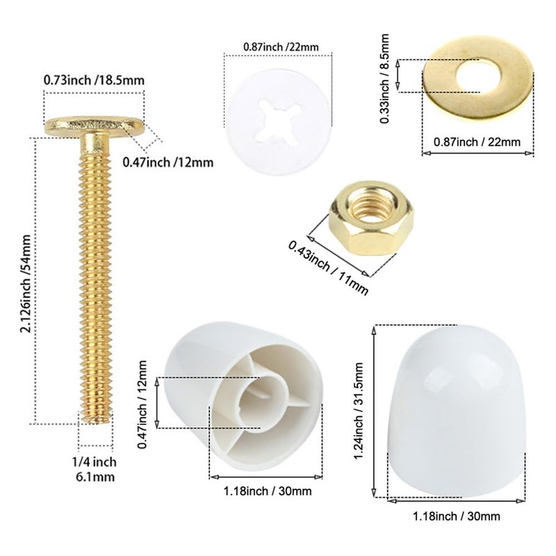 Xyrith 2 Pack Toilet Bolts and Caps, Toilets Bowl to Floor Bolts Kits with Washers & Toilets Flange Bolts Covers - Image 2